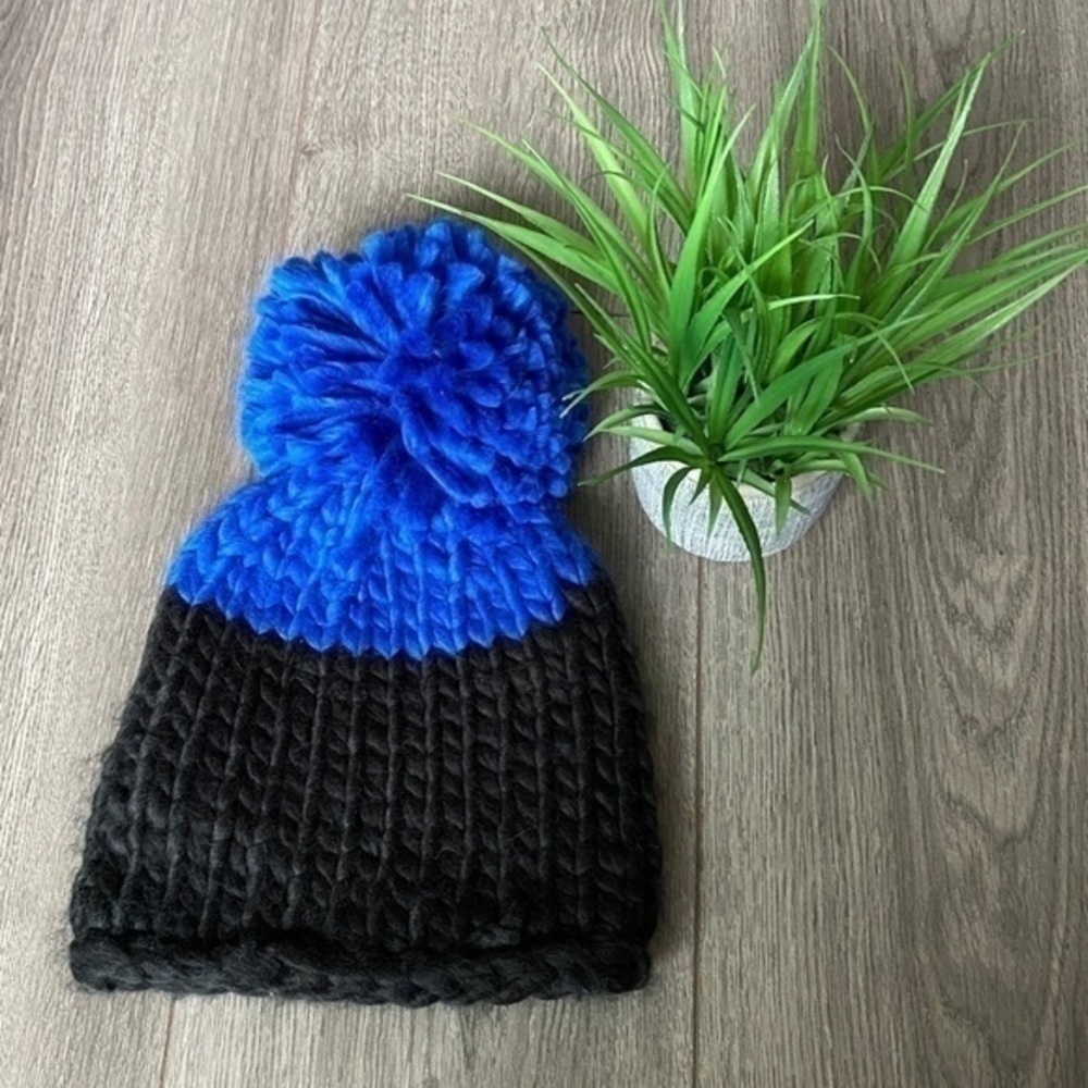 Free People Cozy Up Colorblock Pom Beanie In Black/Blue
